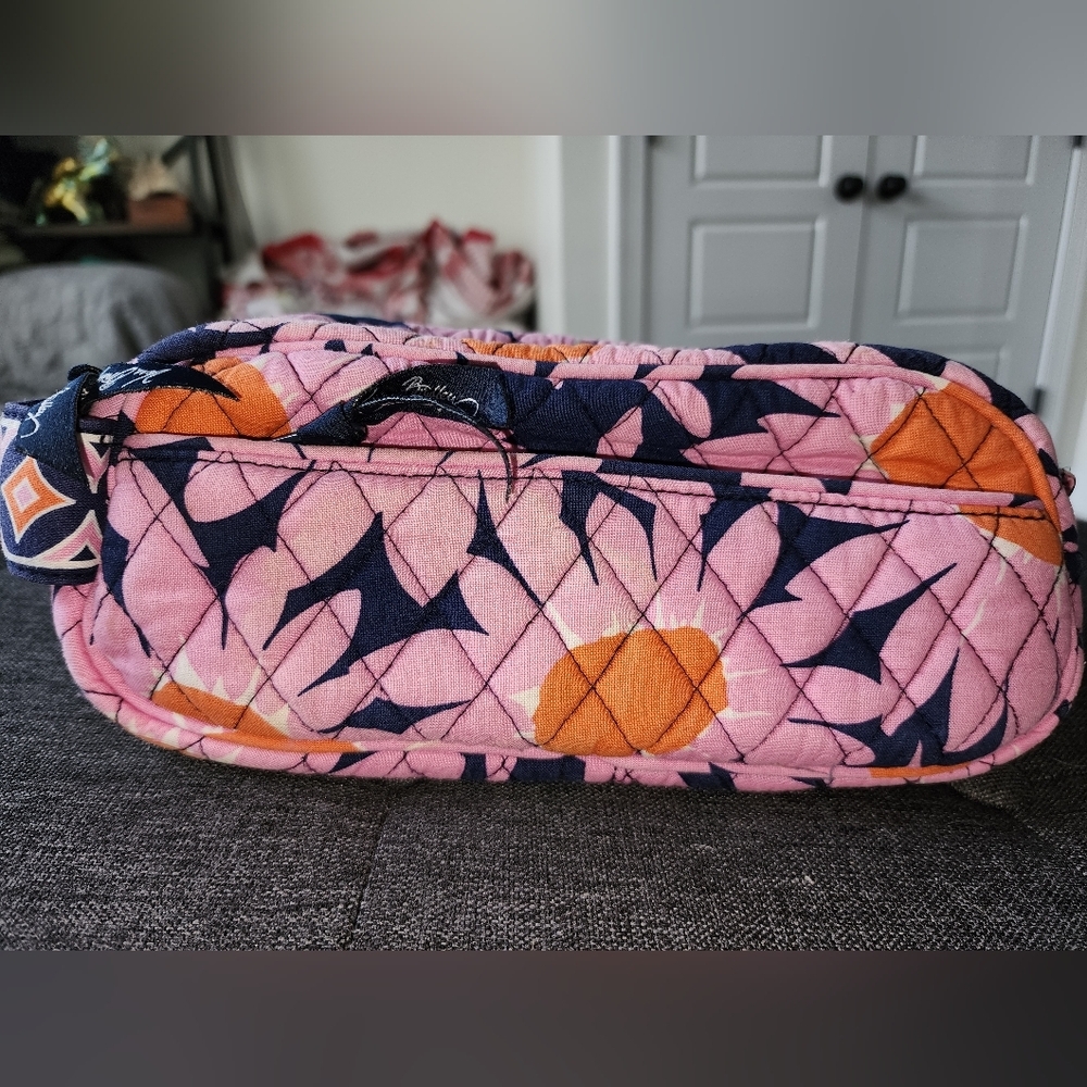 Vera Bradley Pink Floral Quilted Cosmetic Wristlet with Orange Accents